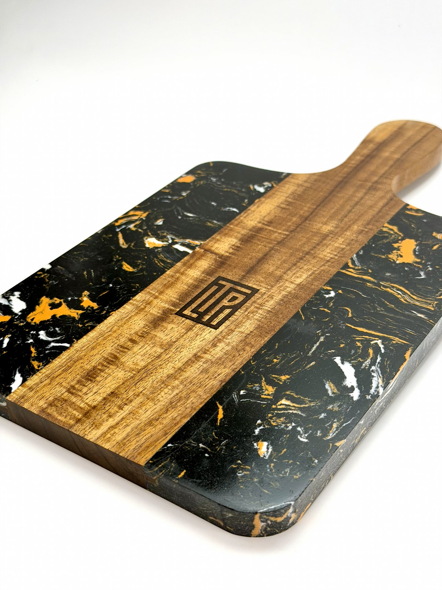 One-of-a-Kind Chakra Cutting Board | Hardwood + Black Marble Resin Charcuterie Board | Yoga Kitchen Decor - Elemental Home