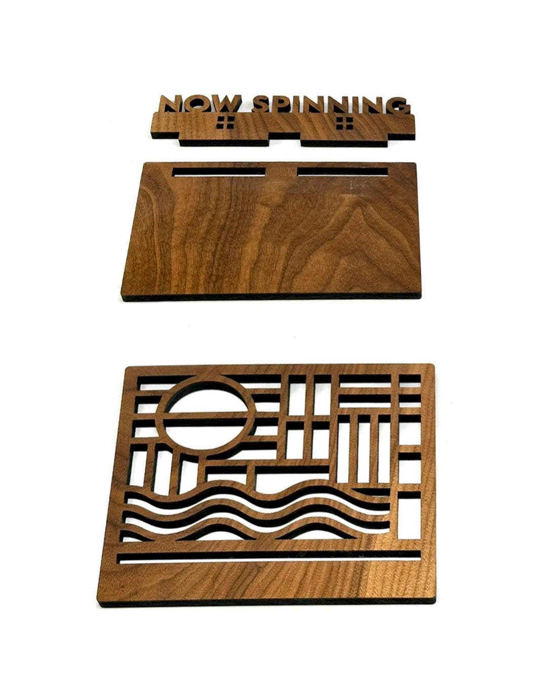 “Now Spinning” Record Display Stand - Solid Walnut