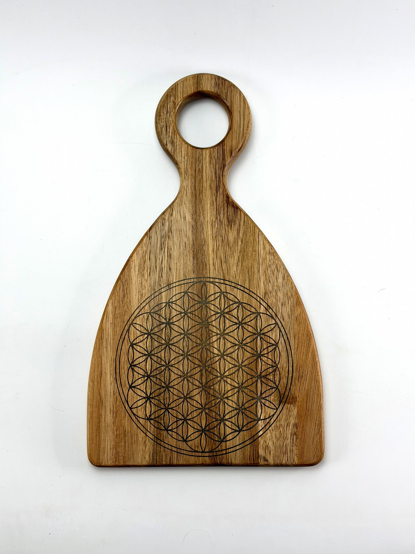 One-of-a-Kind Flower of Life Board | Acacia Wood Charcuterie + Cutting Board with Gold Resin | Sacred Geometry Kitchen Art — Elemental Home
