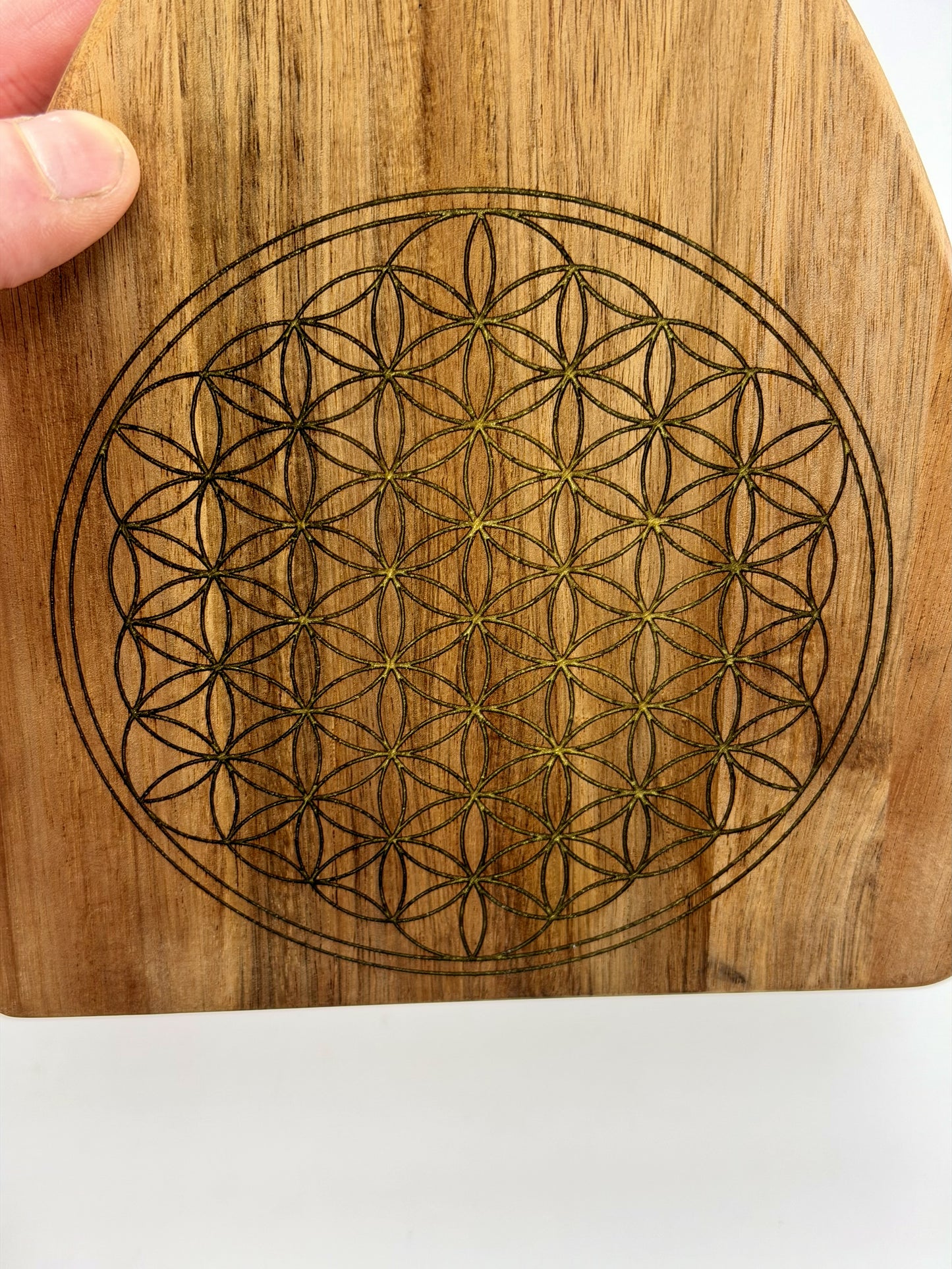 One-of-a-Kind Flower of Life Board | Acacia Wood Charcuterie + Cutting Board with Gold Resin | Sacred Geometry Kitchen Art — Elemental Home
