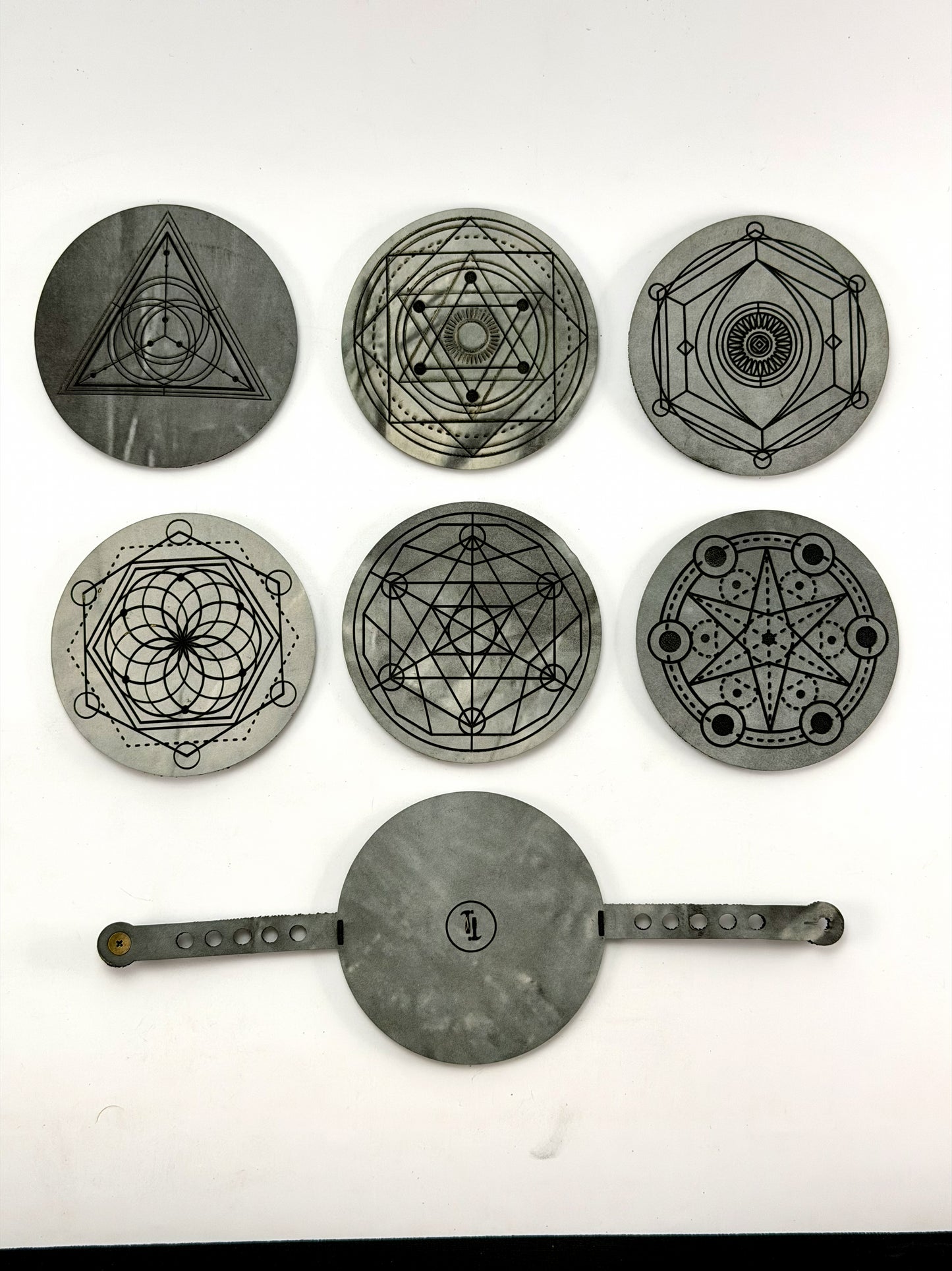 Sacred Geometry Coaster Set w/ Travel Strap | Lightweight Grey & Black Marble Yoga Mat Material — Elemental Home