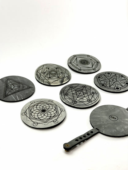 Sacred Geometry Coaster Set w/ Travel Strap | Lightweight Grey & Black Marble Yoga Mat Material — Elemental Home