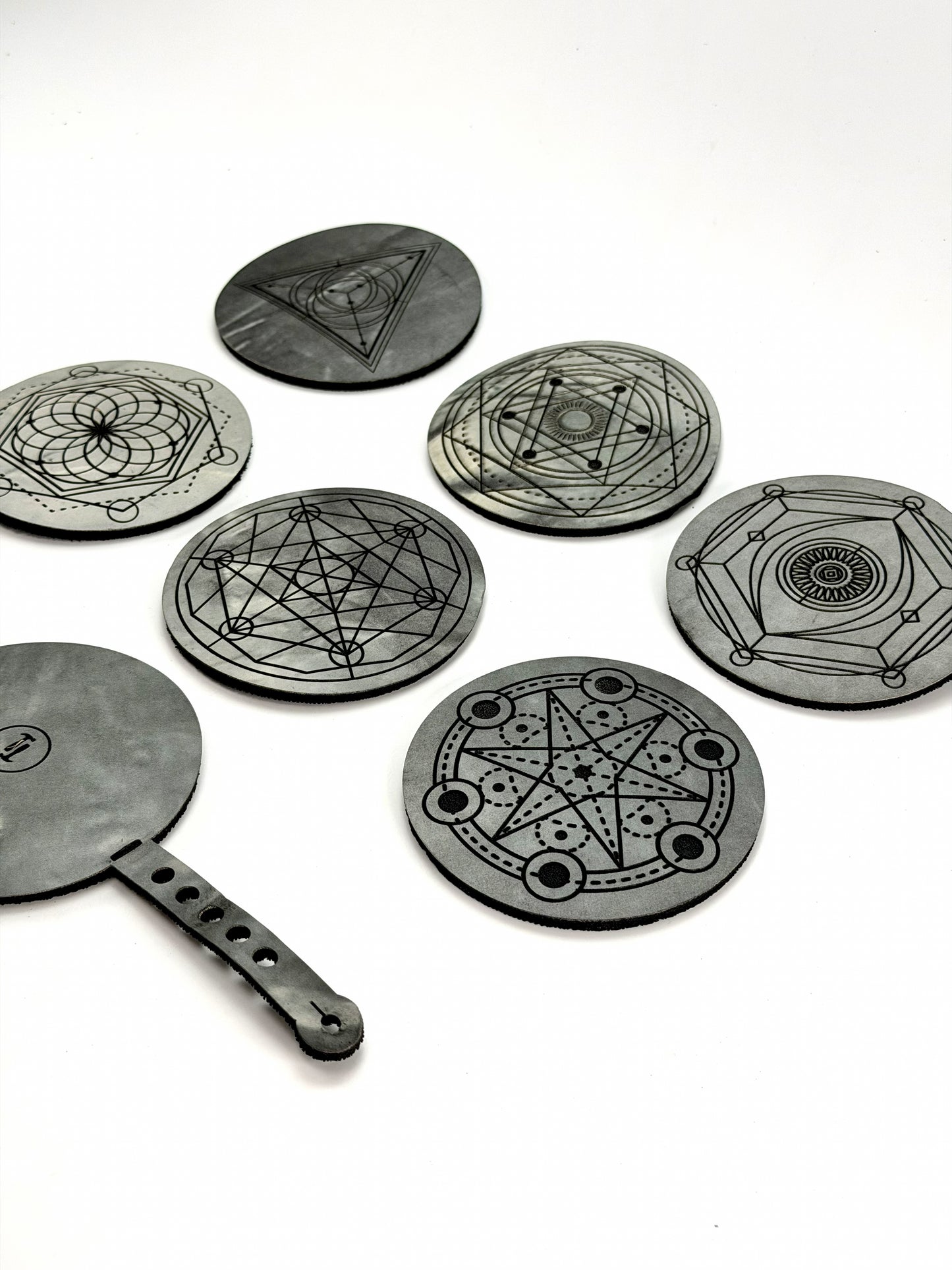 Sacred Geometry Coaster Set w/ Travel Strap | Lightweight Grey & Black Marble Yoga Mat Material — Elemental Home