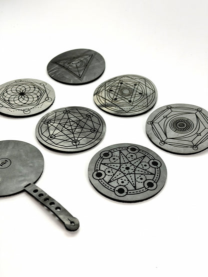 Sacred Geometry Coaster Set w/ Travel Strap | Lightweight Grey & Black Marble Yoga Mat Material — Elemental Home