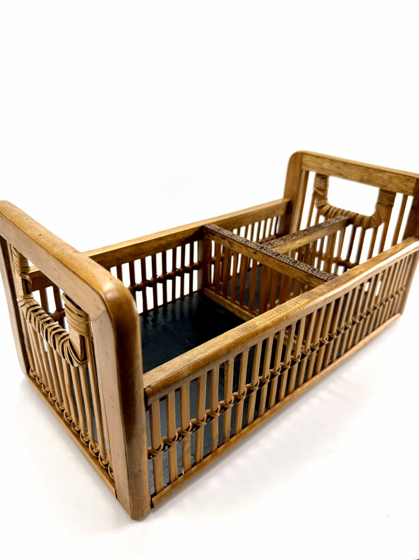 Bamboo Organizer Tray with Sacred Geometry Inlays — Modern Rattan Storage for Entryway, Desk, or Bedside | Light The Path Arts