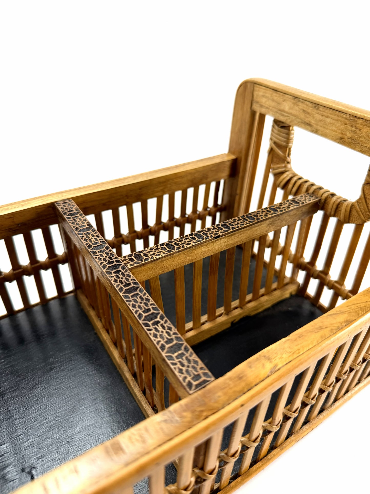 Bamboo Organizer Tray with Sacred Geometry Inlays — Modern Rattan Storage for Entryway, Desk, or Bedside | Light The Path Arts