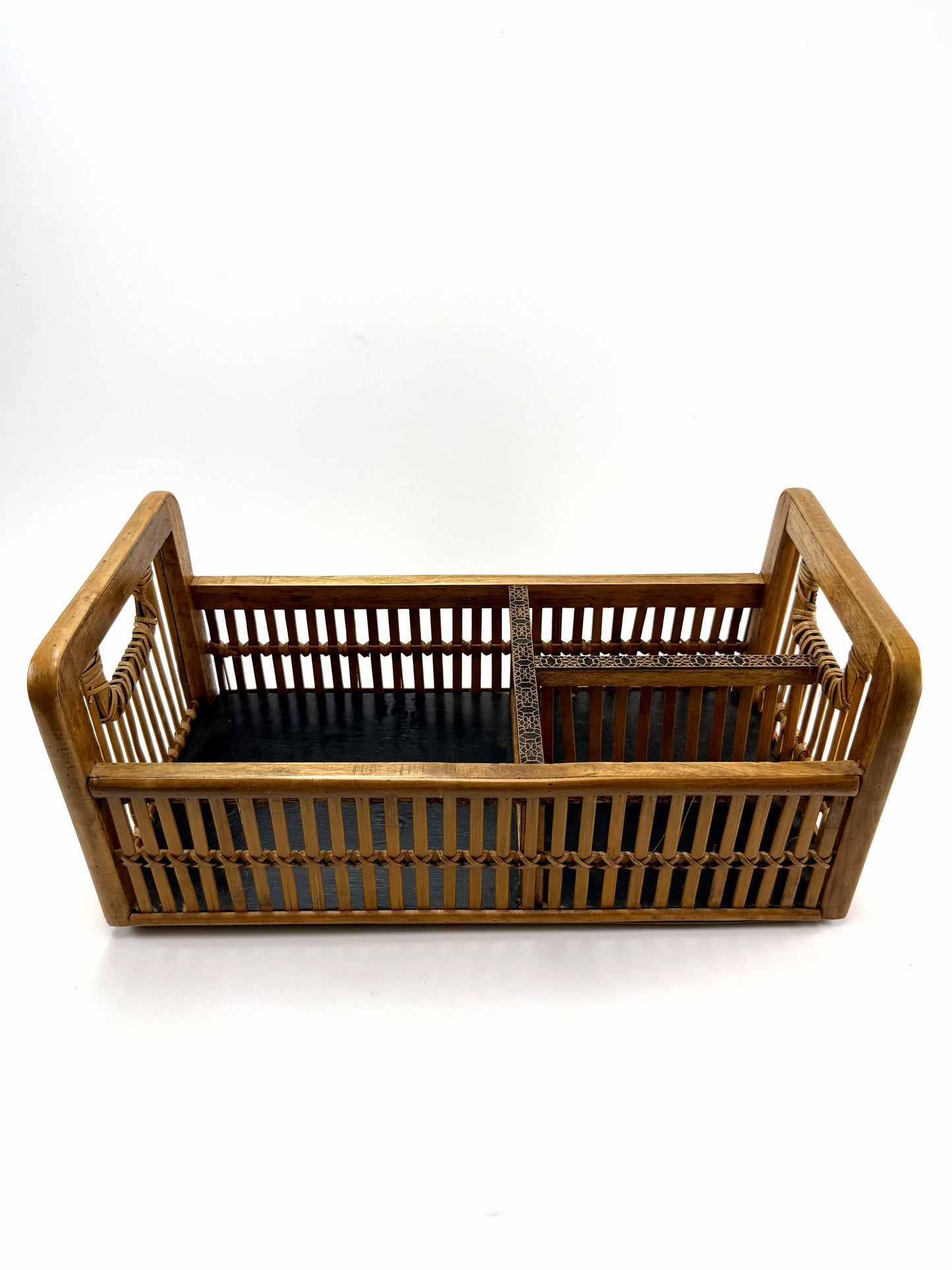 Bamboo Organizer Tray with Sacred Geometry Inlays — Modern Rattan Storage for Entryway, Desk, or Bedside | Light The Path Arts