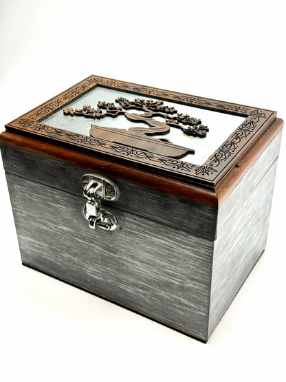 Walnut Bonsai Keepsake Box | Heavy Metal Jewelry & Memorial Chest with Custom Engraving - Elemental Home