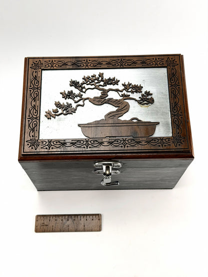 Walnut Bonsai Keepsake Box | Heavy Metal Jewelry & Memorial Chest with Custom Engraving - Elemental Home
