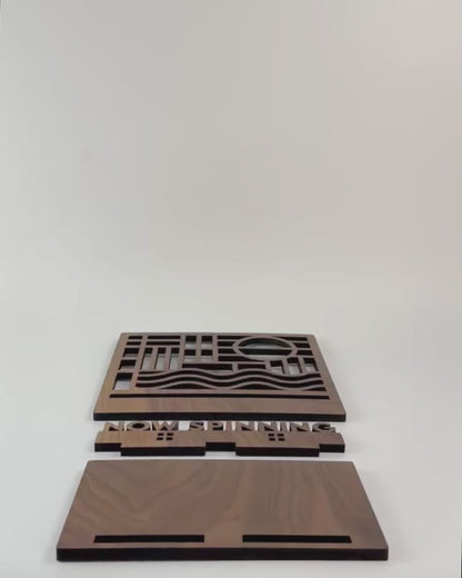 “Now Spinning” Record Display Stand - Solid Walnut